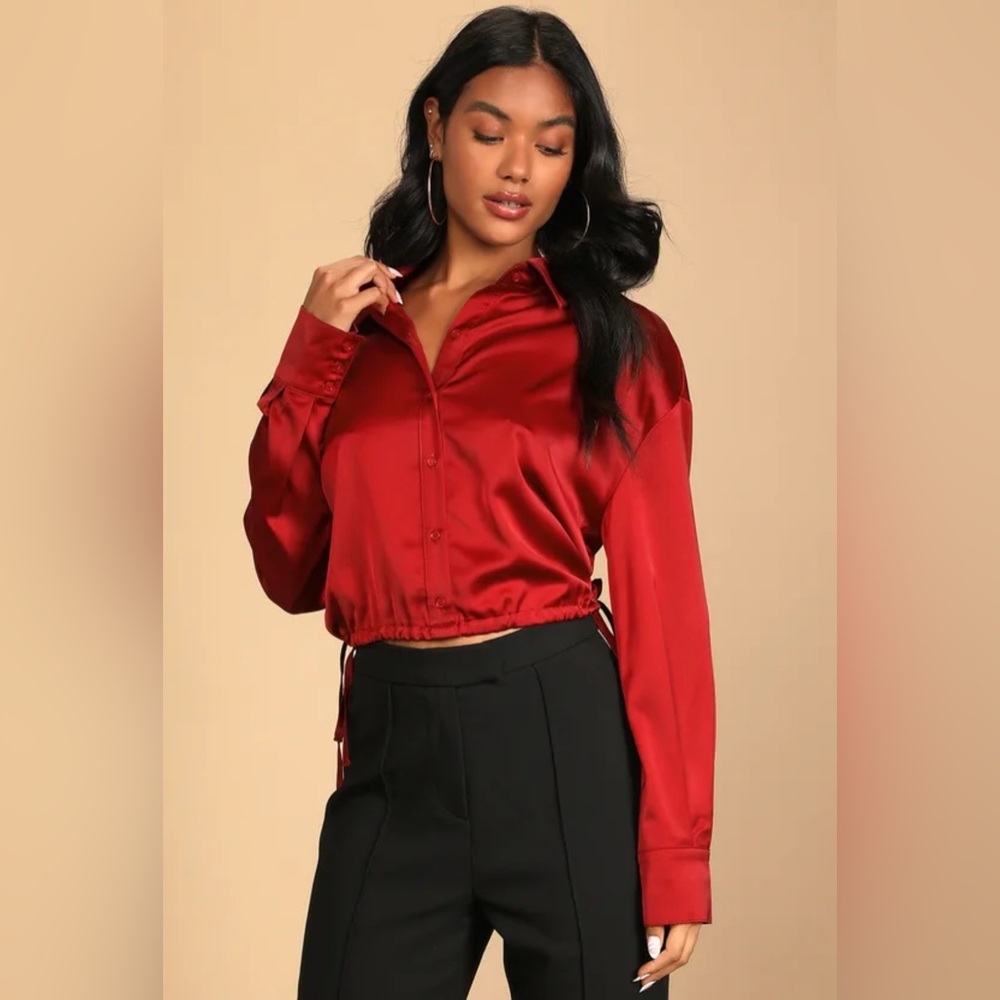 LULUS Favorite Topic Burgundy Button-Up Long Sleeve Blouse